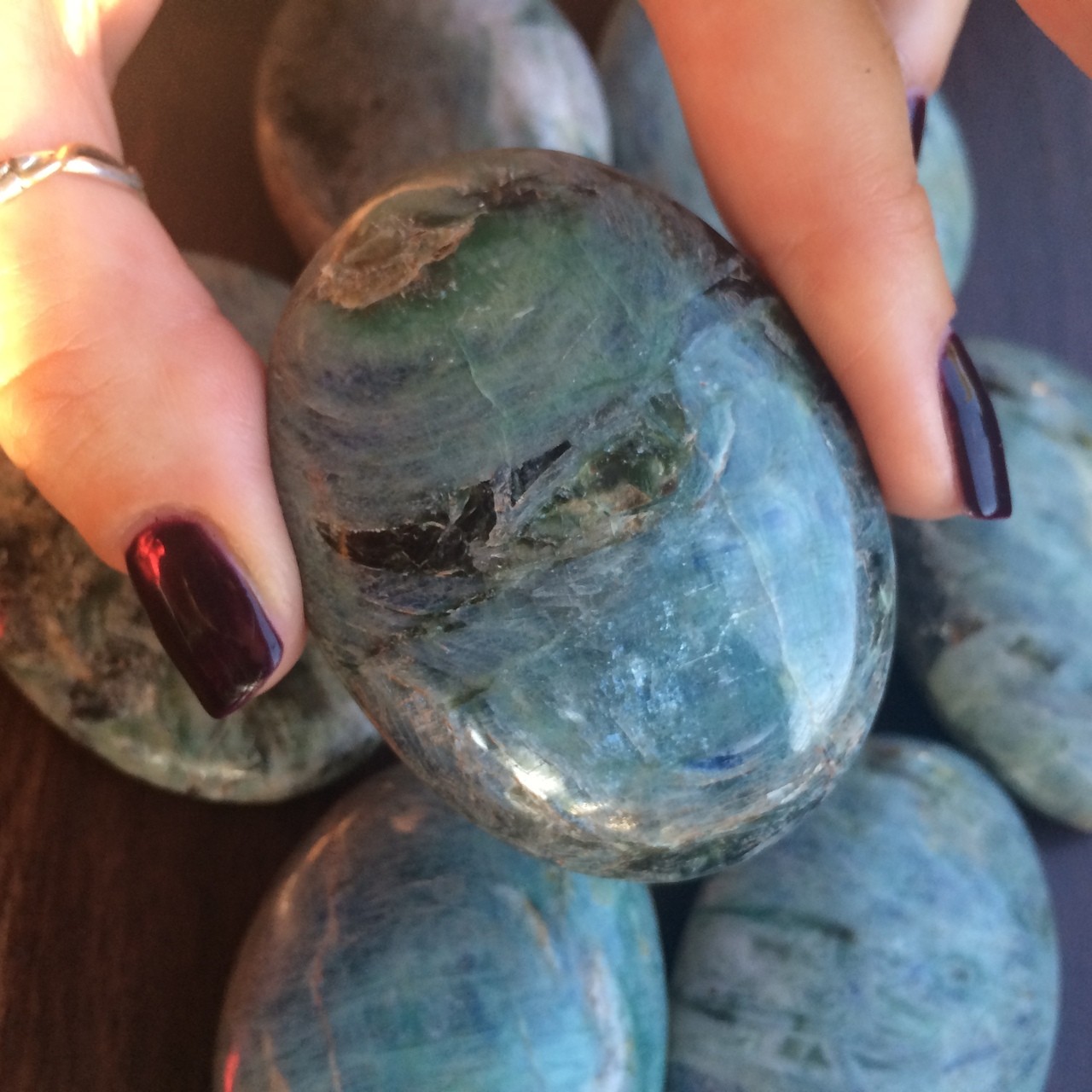 Blue & Green Compressed Kyanite Palm Stones - Mega Alignment Stone For Psychic