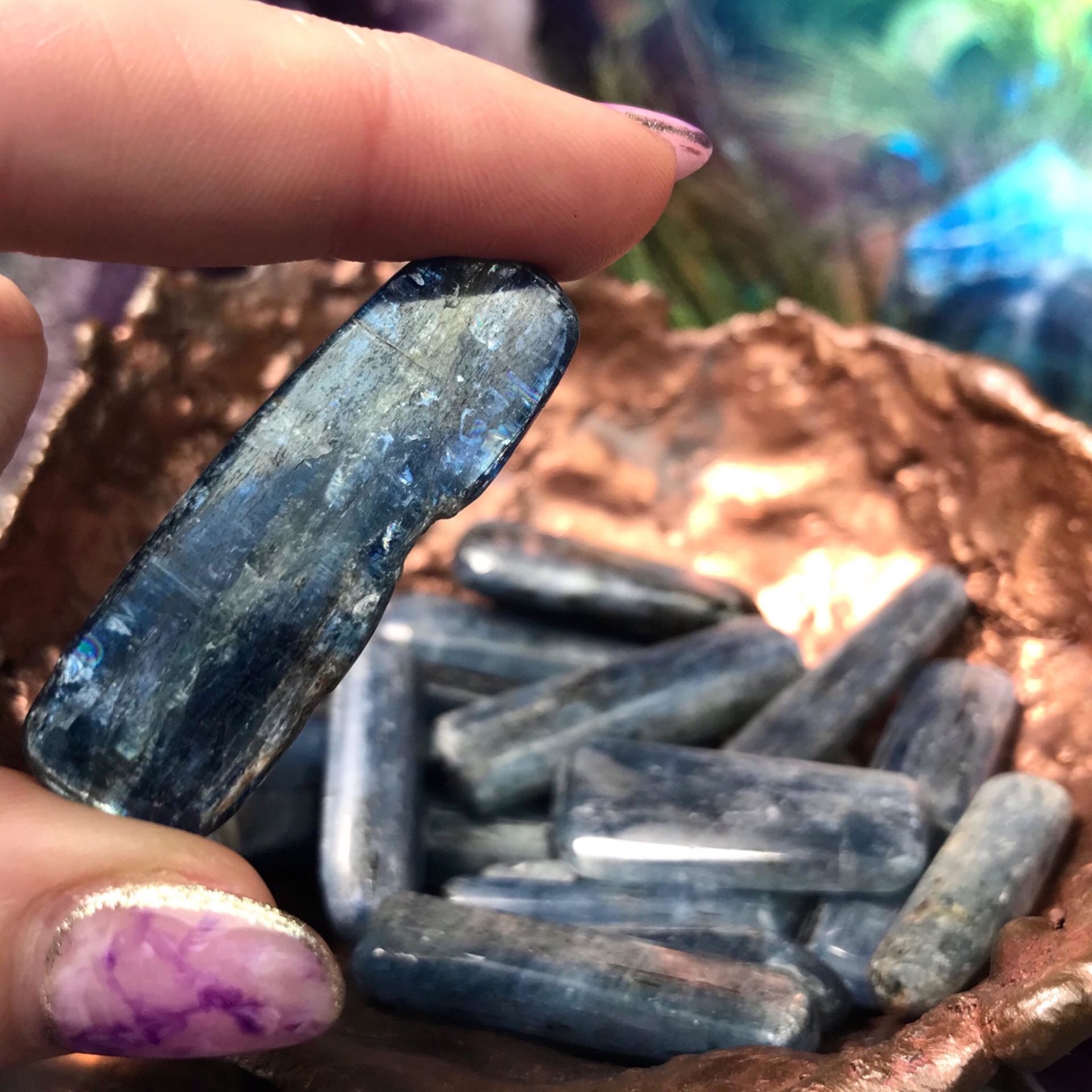 CHARGED Blue Kyanite Crystal Chip 18" Necklace Polished ENERGY REIKI 