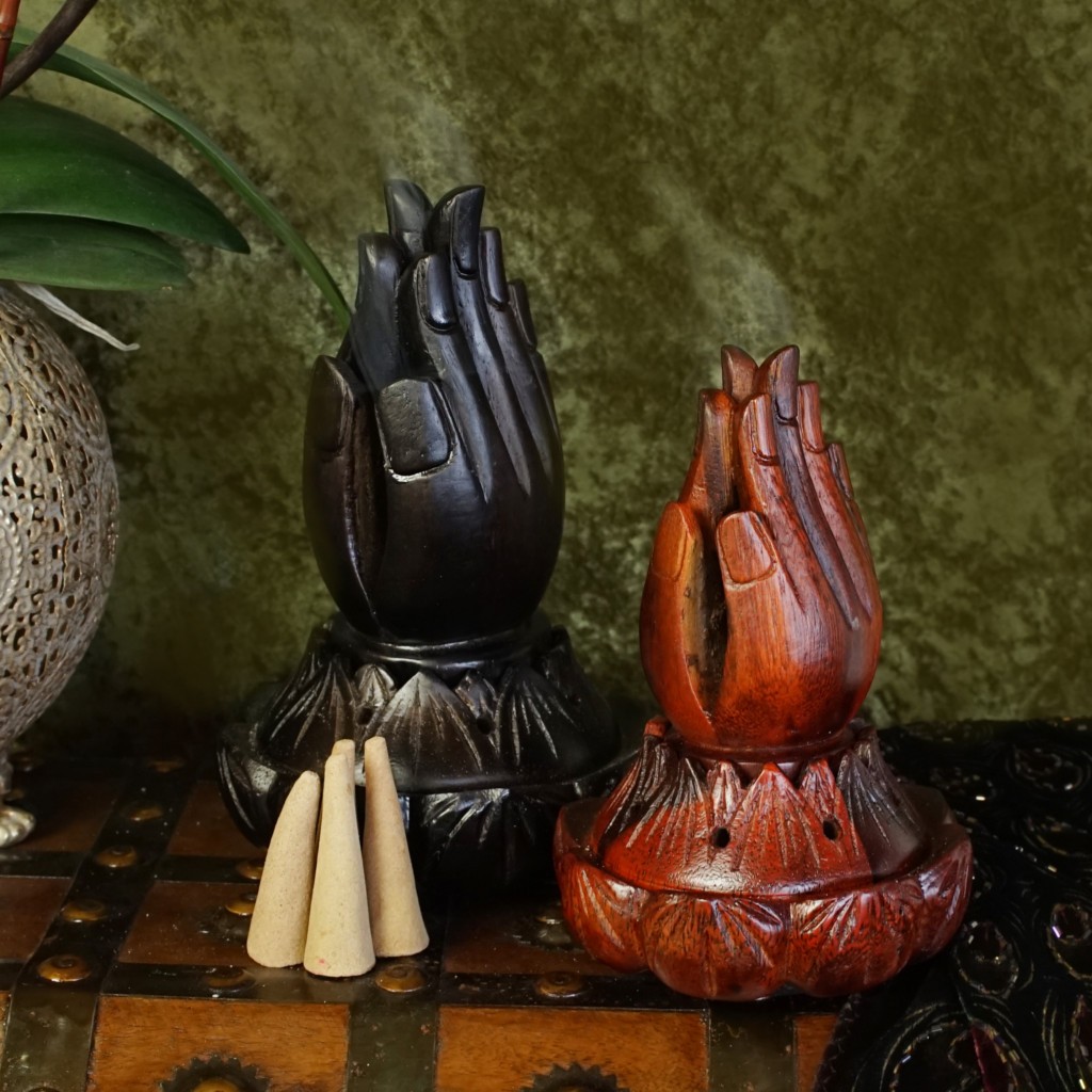 Praying Hands in Lotus Incense Burner for divine fragrance