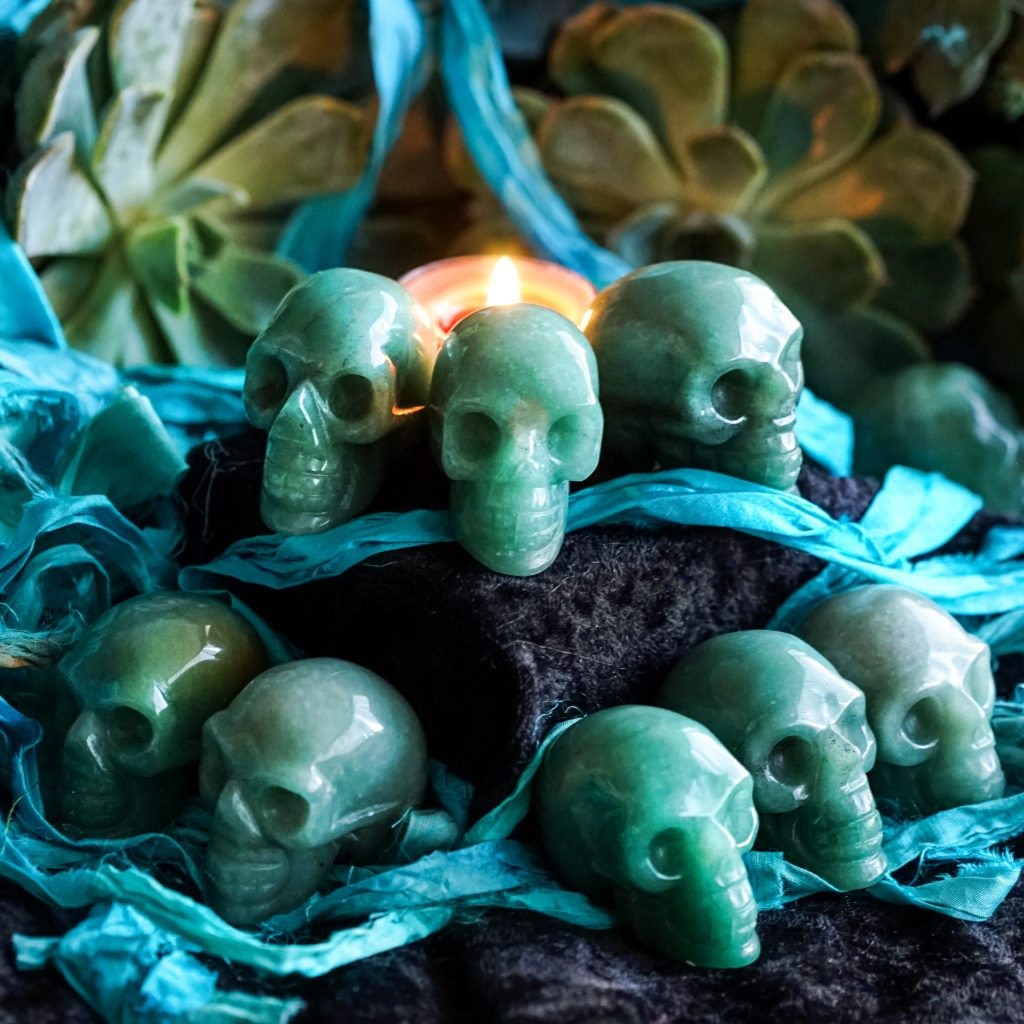 Green aventurine skulls