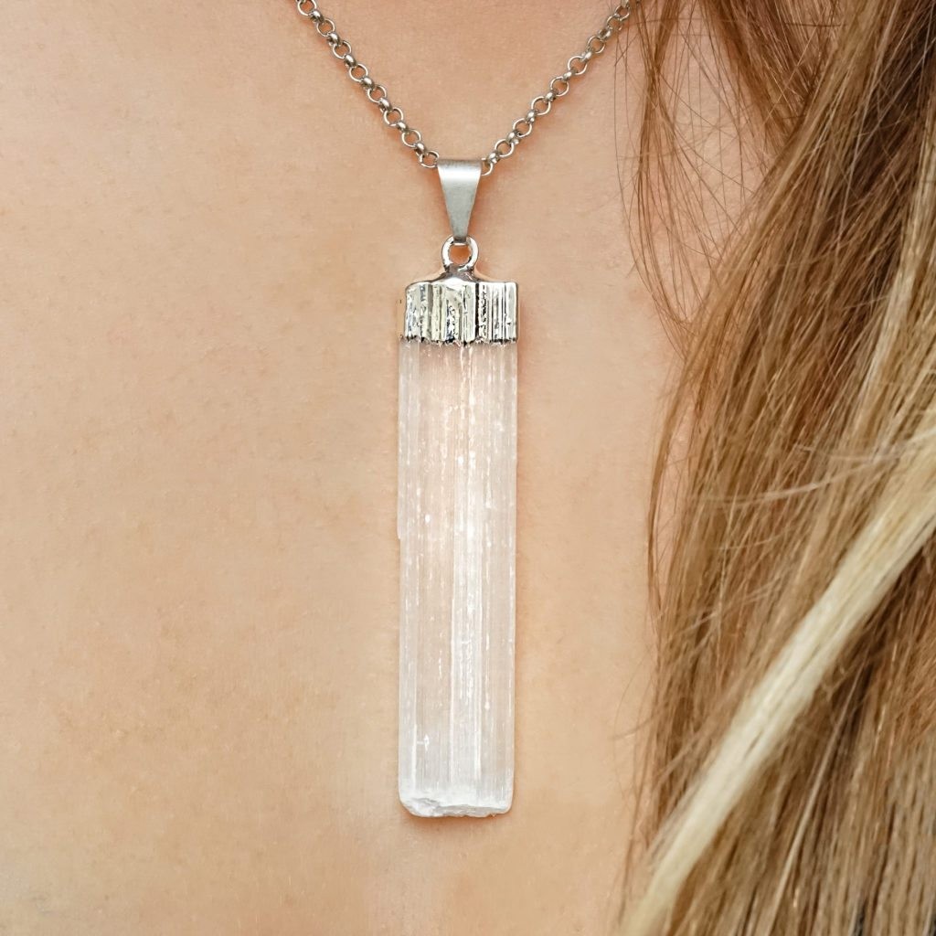selenite crystal necklace