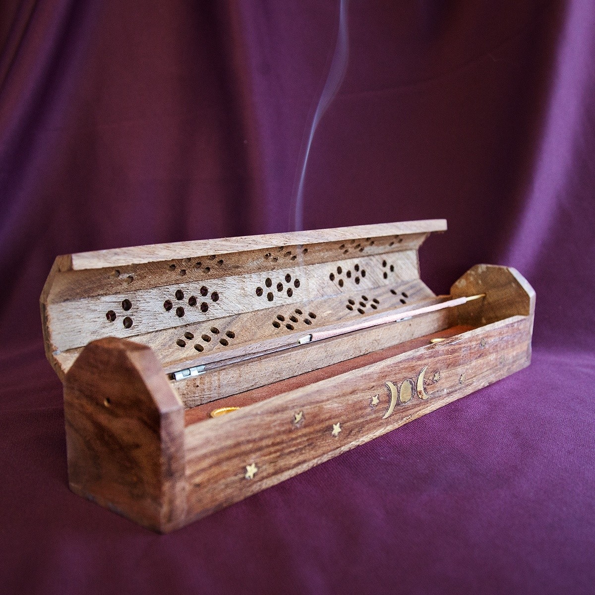Wooden Moon Incense Burner Box