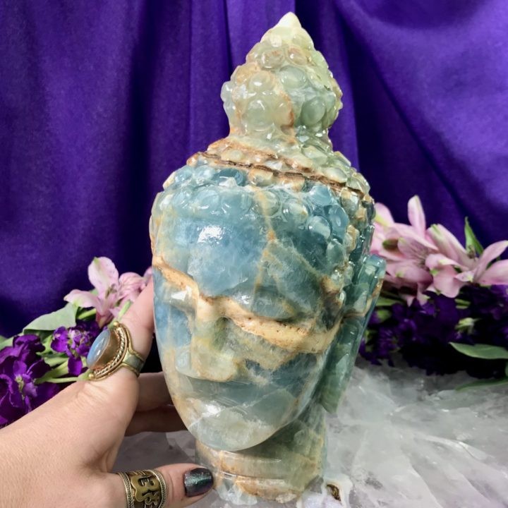 Blue Lemurian Calcite Buddha Head