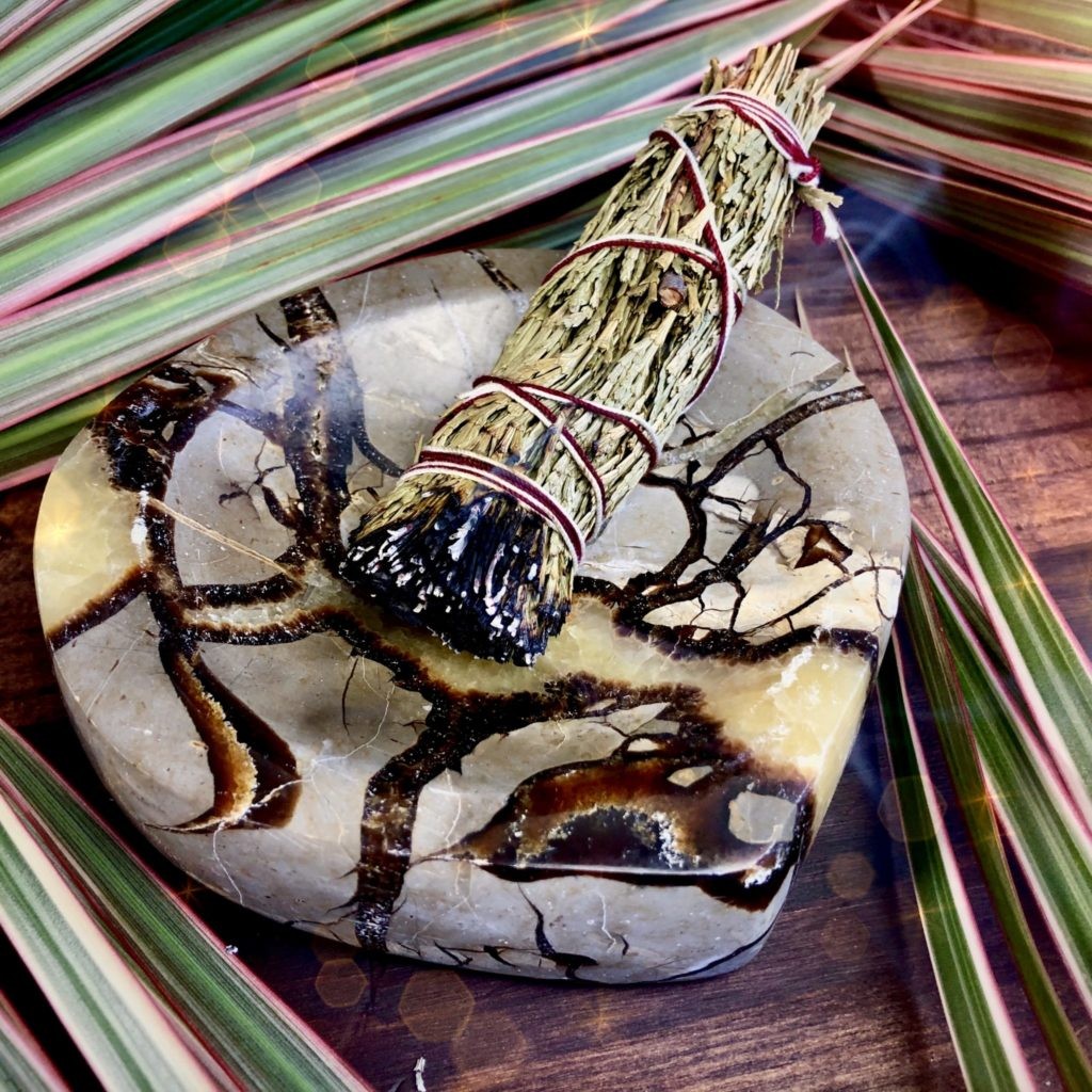 Wabi Sabi Septarian Smudging Bowls with Cedar Smudge