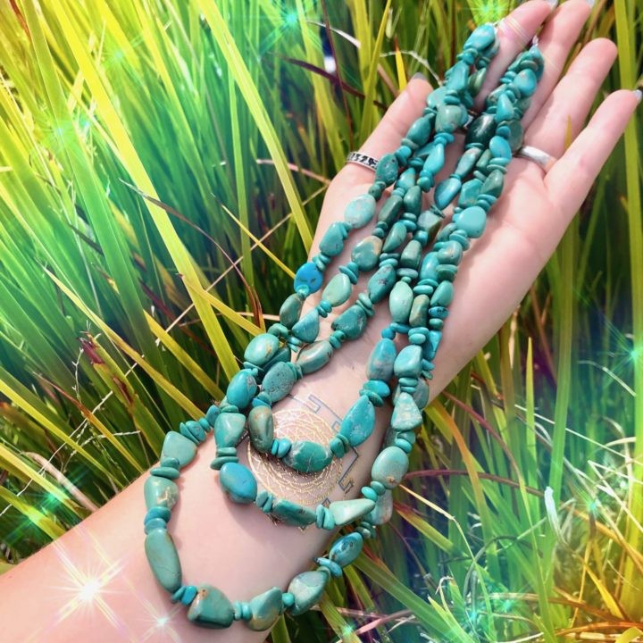 Protective Pachamama Turquoise Necklaces anointed with fossilized Amber Essential Oil_8_3_1of3