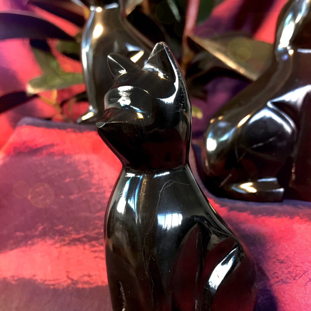 obsidian cat figurine