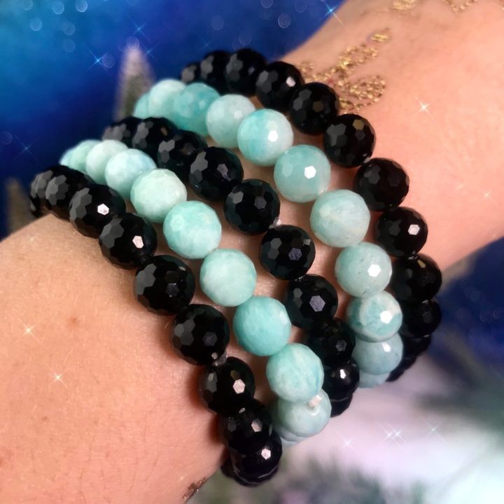 Speak Your Truth Amazonite and Black Agate Stackers