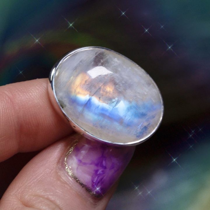 Sterling Silver Rainbow Moonstone Ring and Rainbow Moonstone Perfume Duo