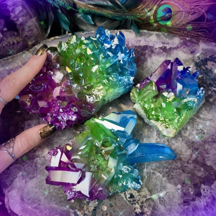 Peacock Aura Quartz Clusters