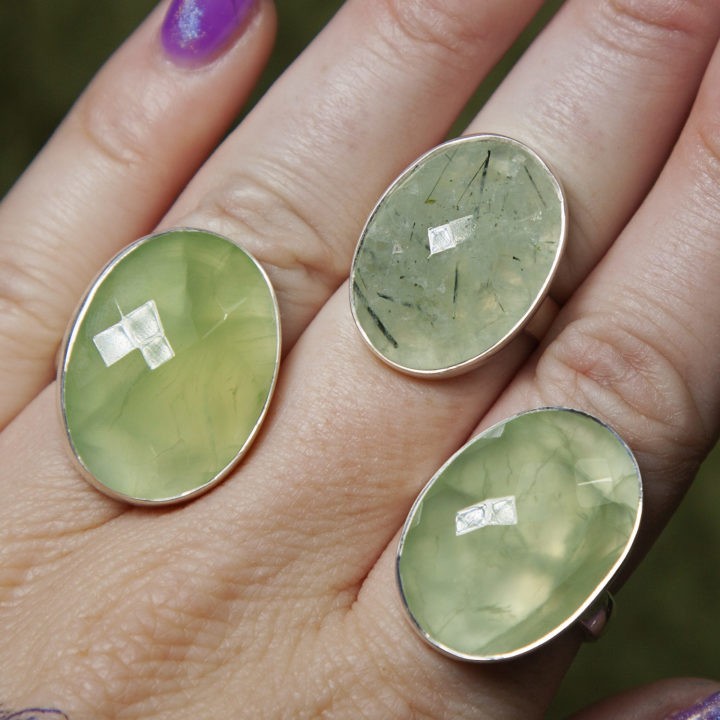 Faceted Prehnite Adjustable Ring