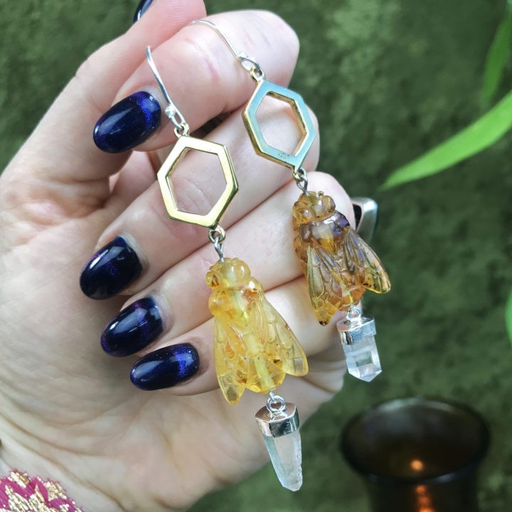 Amber Bee and Lemurian Earrings