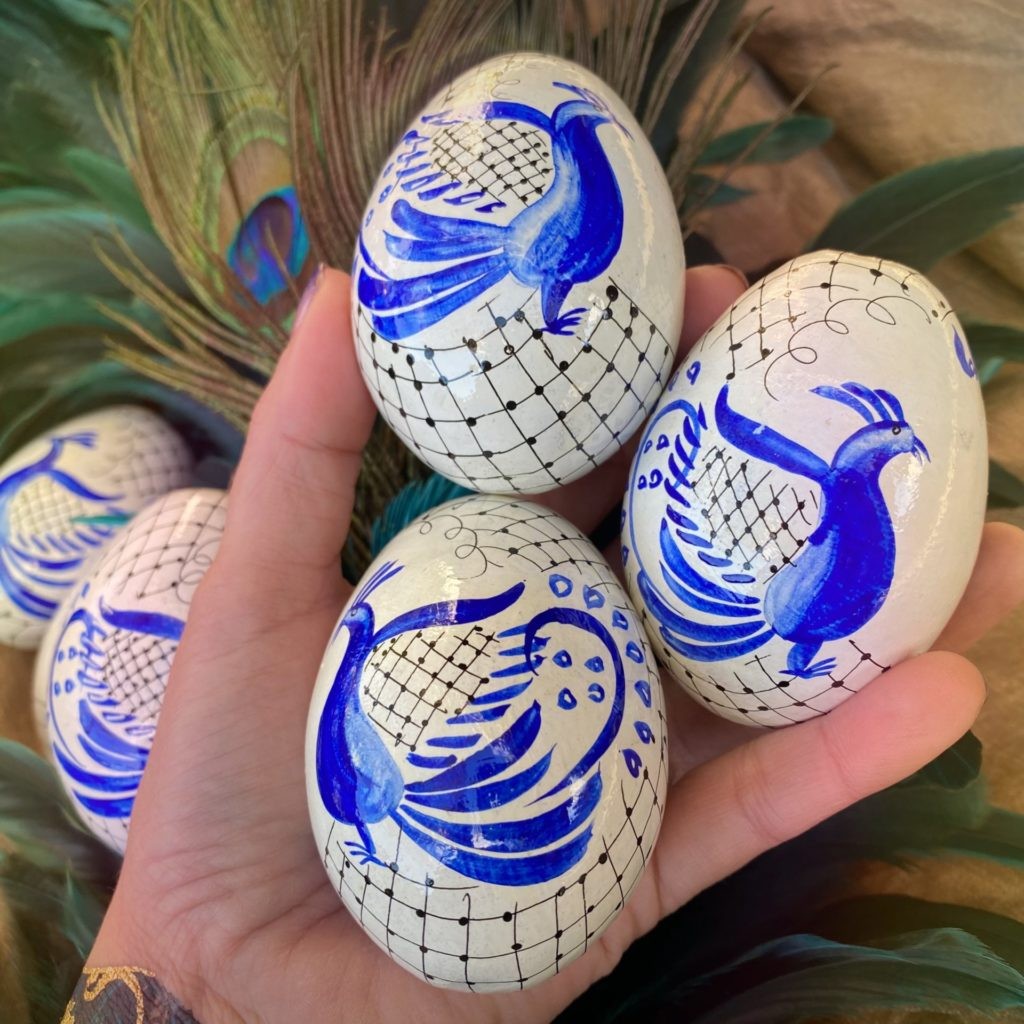 Sage Goddess Hand-Painted Wooden Peacock Egg