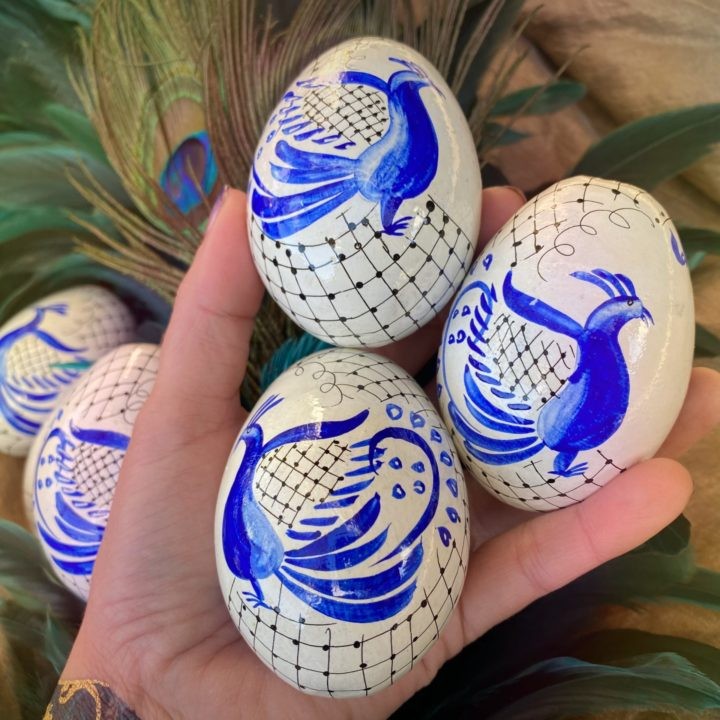 Hand Painted Wooden Peacock Eggs
