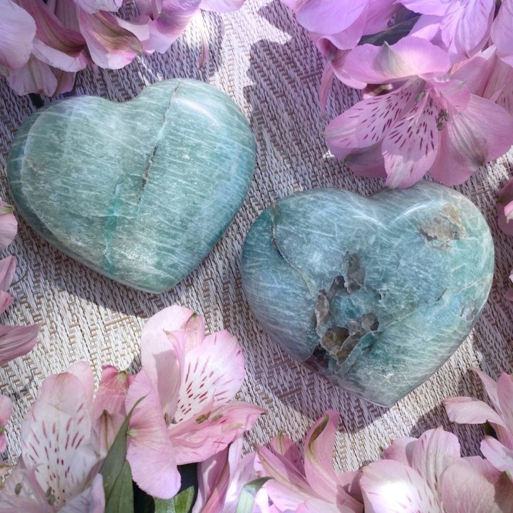 Amazonite and Smoky Quartz Hearts