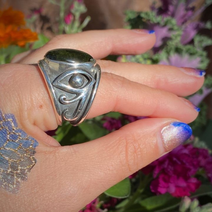 Eye of Horus Moldavite Ring