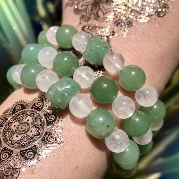 Green Aventurine and Quartz Skull Bracelets