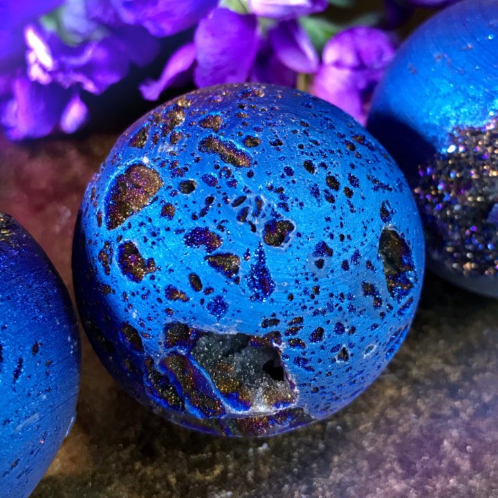 Titanium Aura Quartz Geode Galaxy Spheres