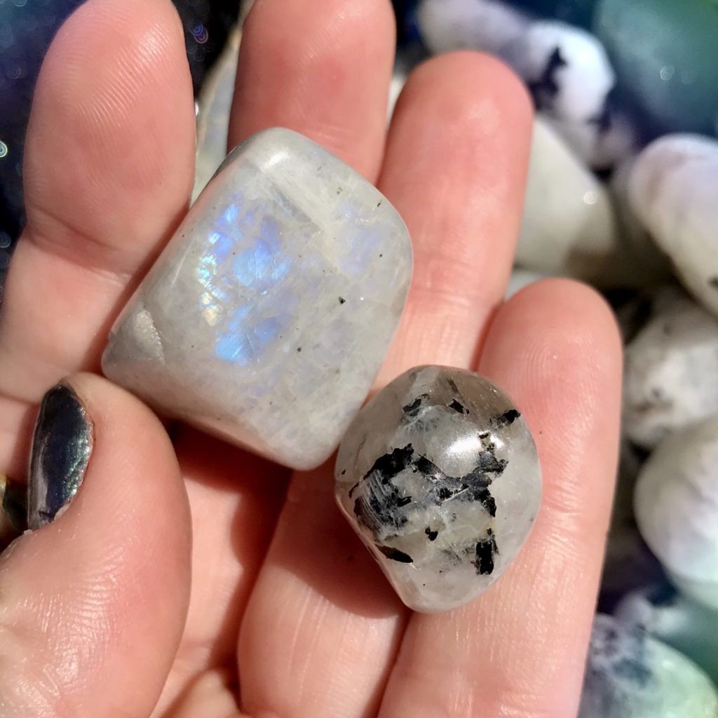 Home Shop Gems & Minerals Tumbled Blue Flash Moonstone for peace, healing, and higher purpose