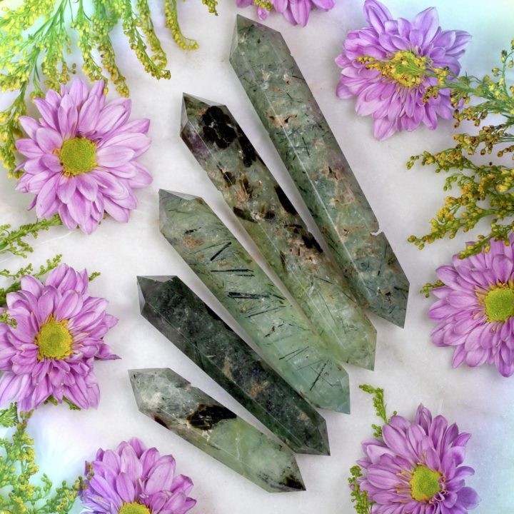 Double Terminated Prehnite with Epidote Magnified Healing Wands