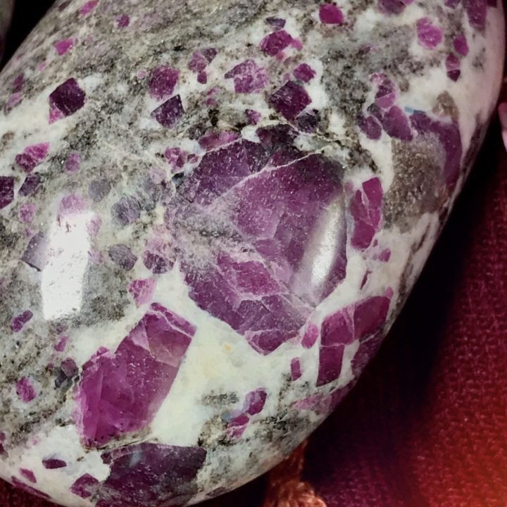 Ruby in Biotite and Moonstone Matrix Palm Stones