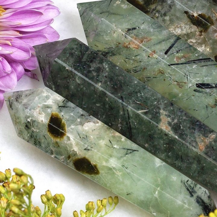 Double Terminated Prehnite with Epidote Magnified Healing Wands