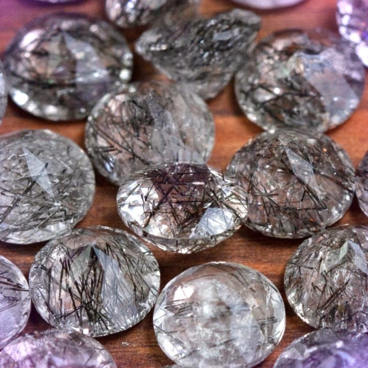 Tourmalinated Quartz Faceted Diamonds