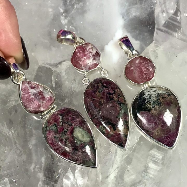 Eudialyte and Pink Tourmaline Pendants