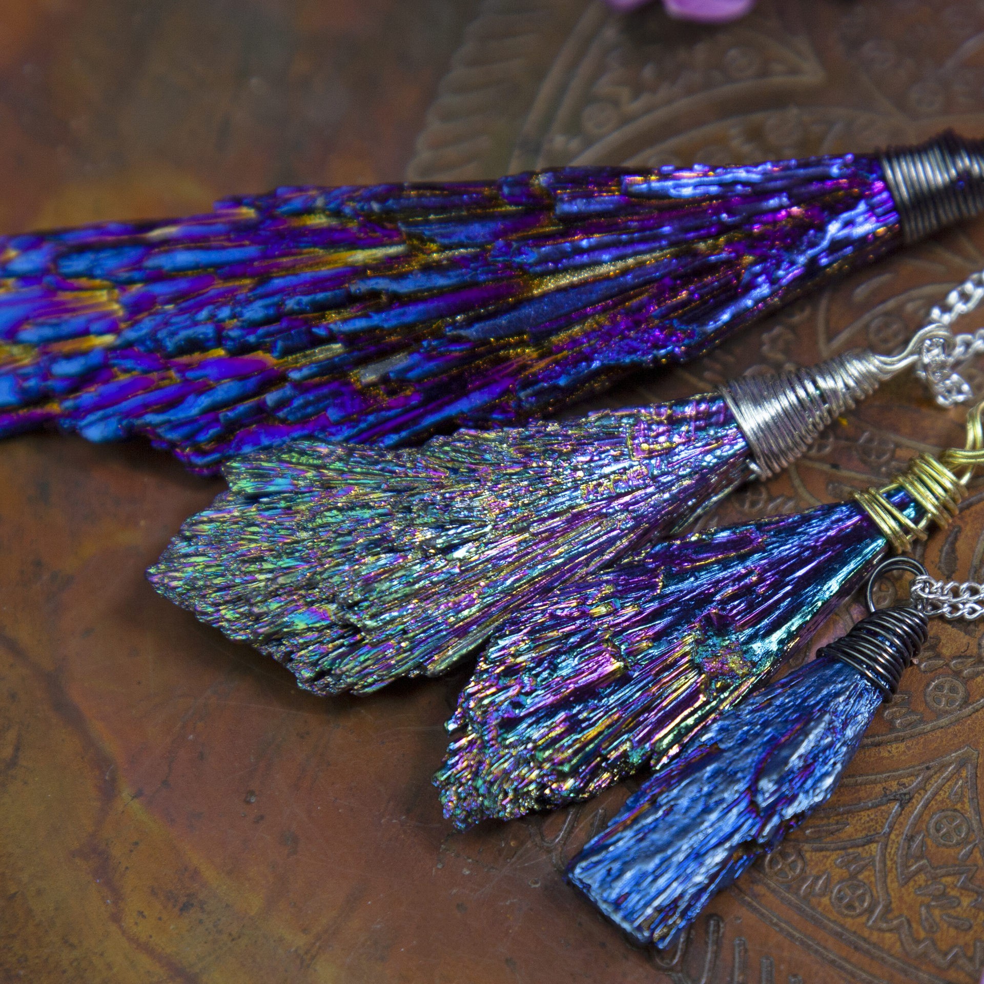 Rainbow Aura Peacock Kyanite Healing Crystal Specimen