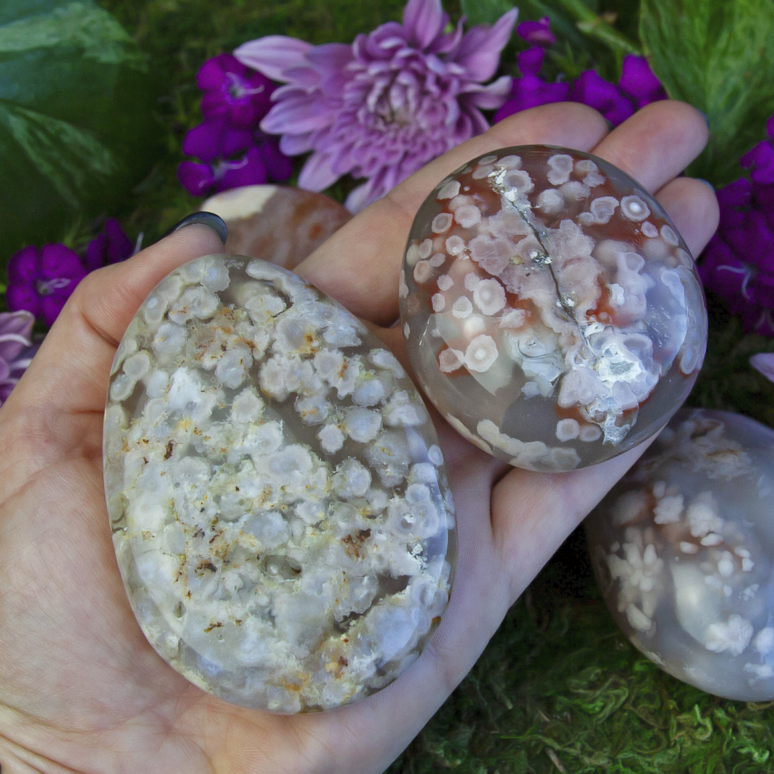 YOU CHOOSE Top Quality Flower Agate Palm Stone