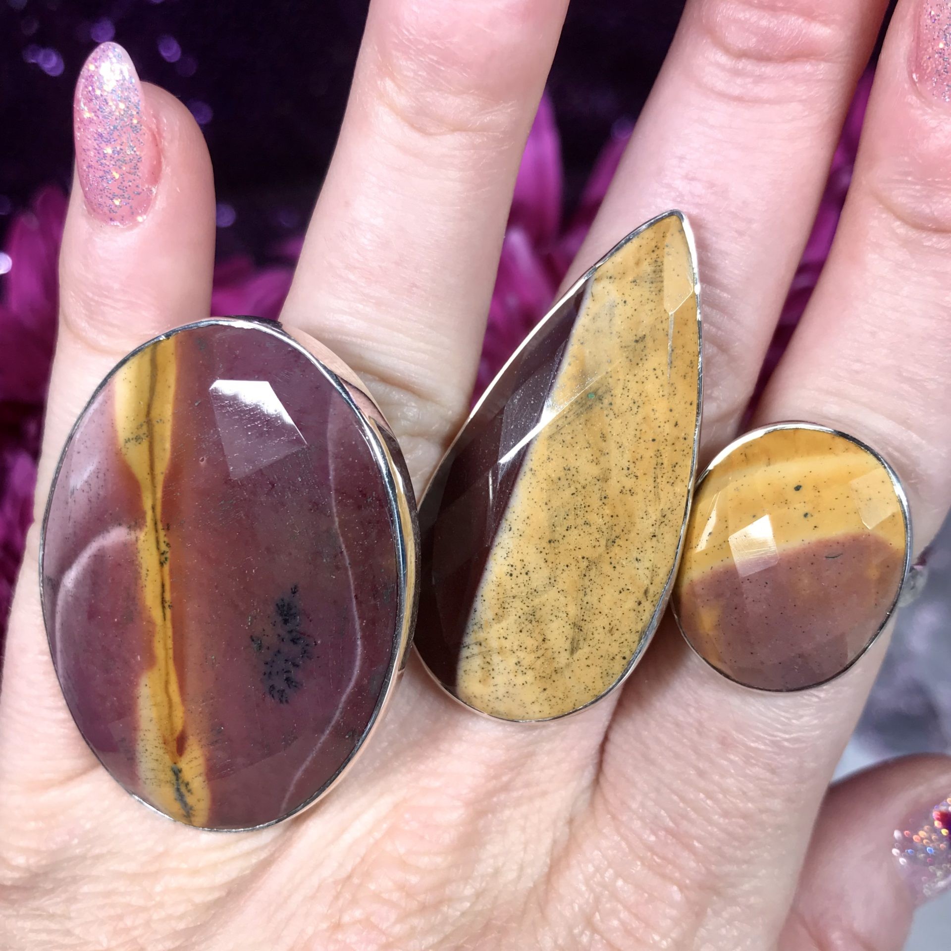 Gemstone Sale: Faceted Mookaite Jasper Sterling Silver Adjustable Ring