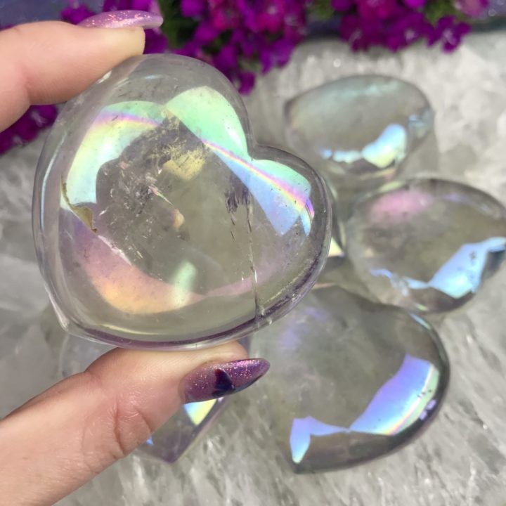 Opal Aura Quartz Hearts