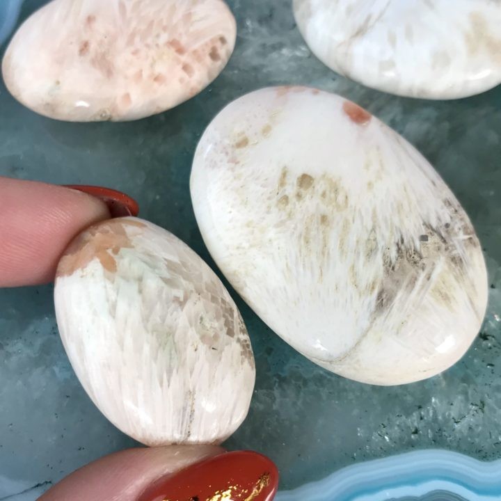 Scolecite and Peach Stilbite Palm Stones