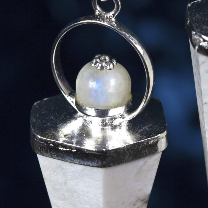 Scolecite and Rainbow Moonstone Pendulums