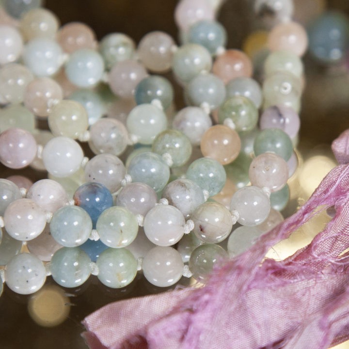 Aquamarine and Morganite Prayer Malas