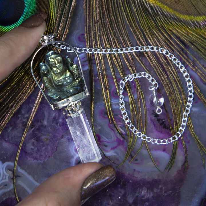 Labradorite and Clear Quartz Ganesha Pendulums