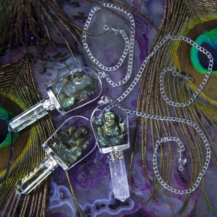 Labradorite and Clear Quartz Ganesha Pendulums