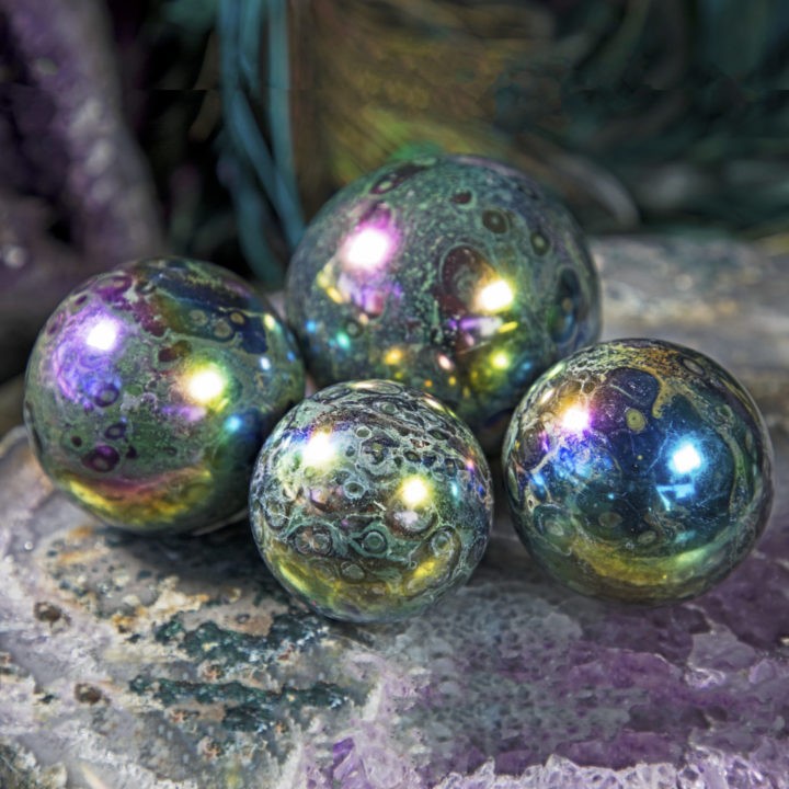 Titanium Aura Kambaba Jasper Spheres