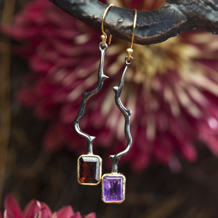 Amethyst and Garnet Thorn Earrings