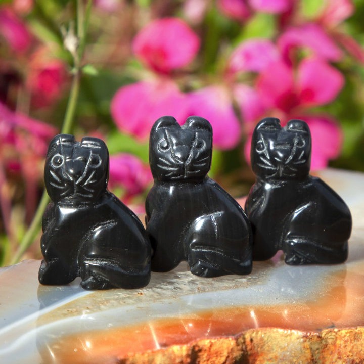 Rainbow Obsidian Cat Carvings