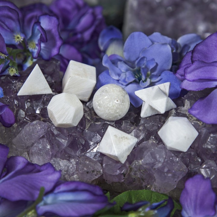 Scolecite Platonic Solids Set