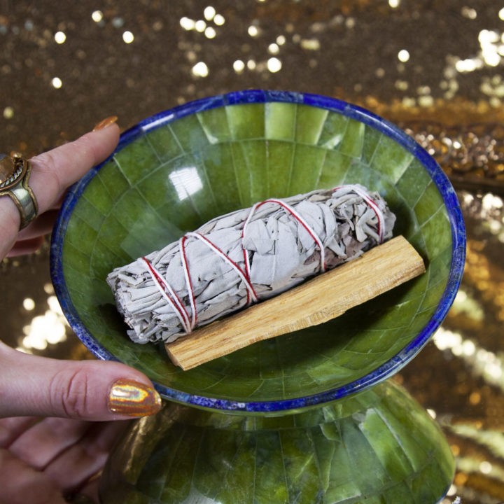 Serpentine and Lapis Lazuli Smudging Bowl