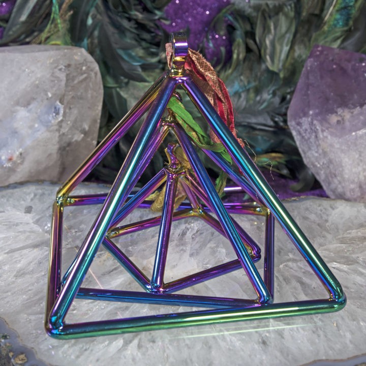 Titanium Aura Quartz Singing Pyramids with Mallet