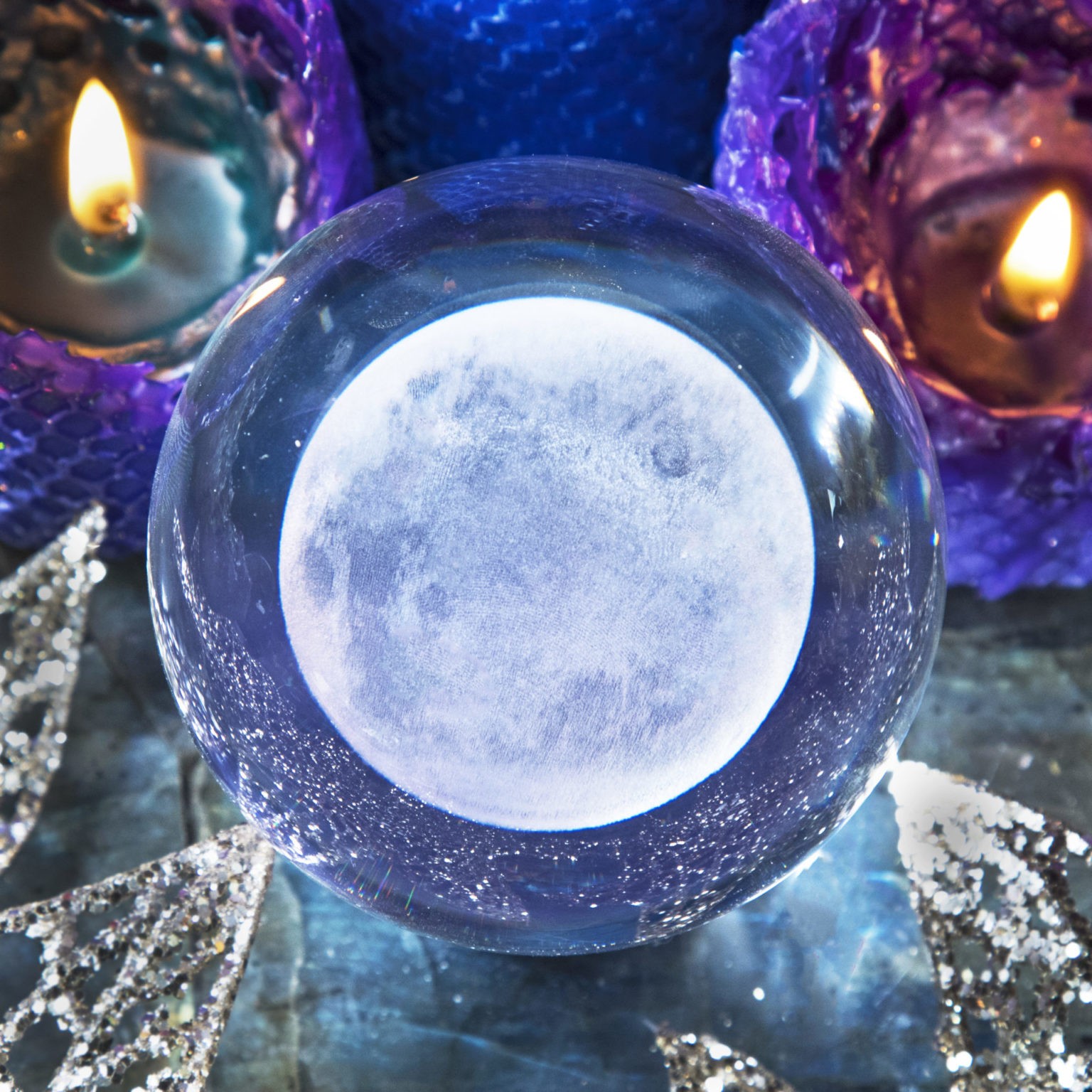 3D Floating Moon Glass Sphere for lunar mystery and magic