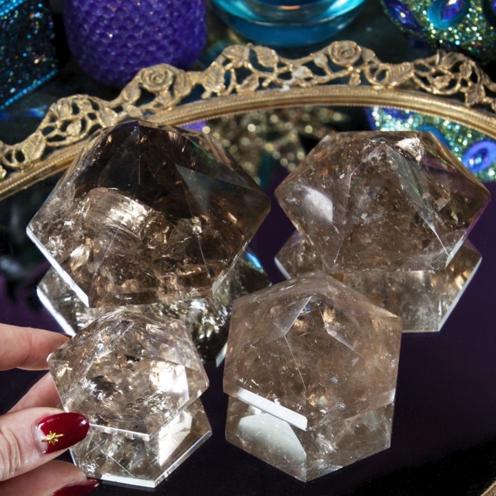 Faceted Hexagonal Smoky Quartz Pyramids