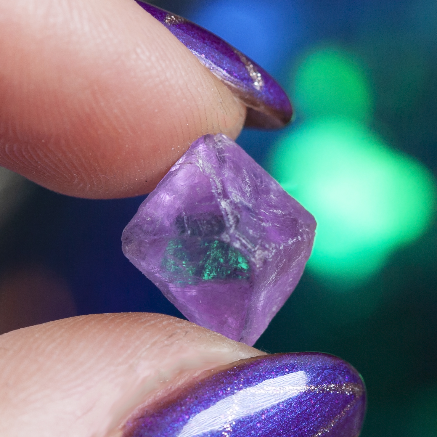 Natural Purple Fluorite Octahedron Crystal Reiki Healing For Jewelry Making #21091307