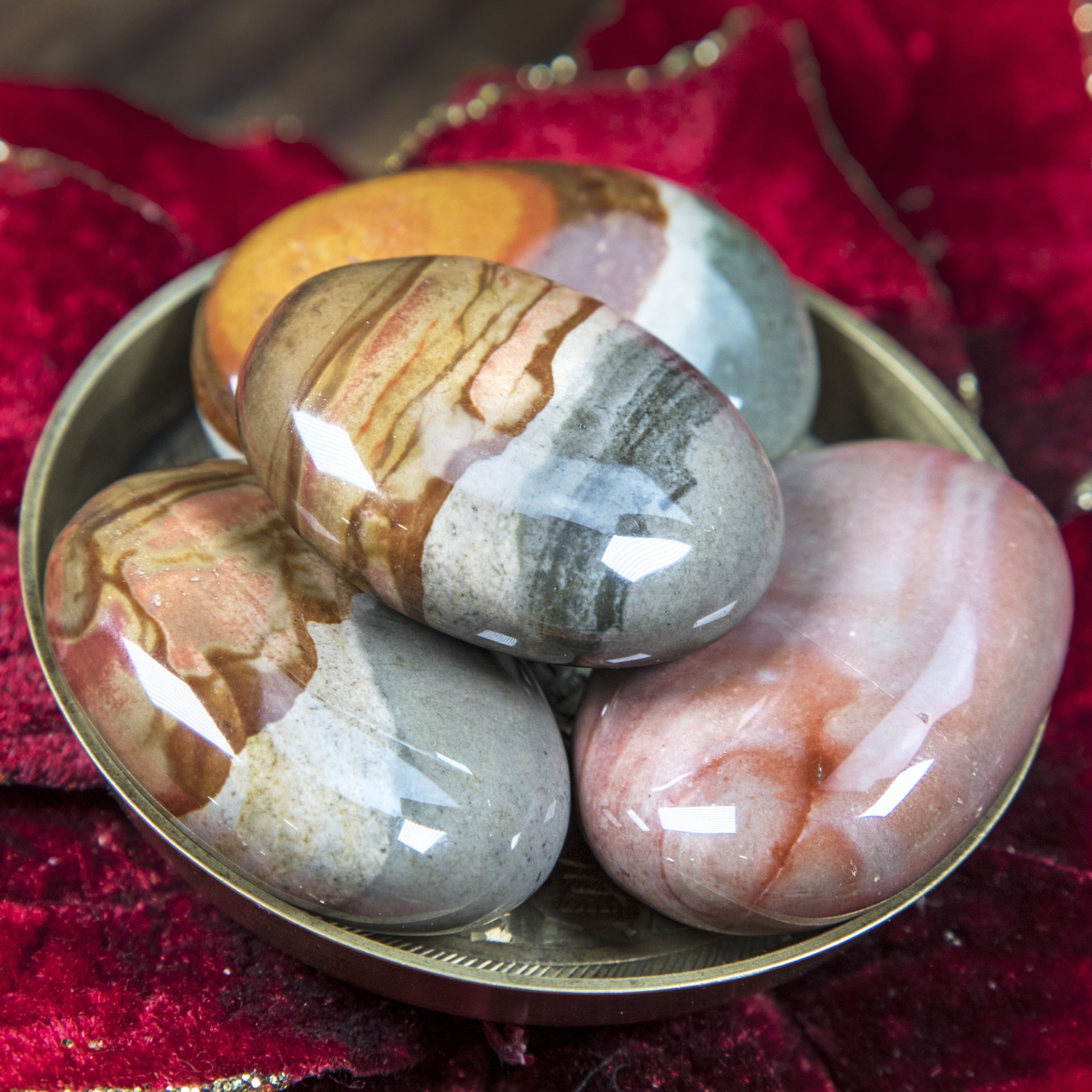 Peaceful Polychrome Jasper Palm Stone For Calm And Gentle Grounding