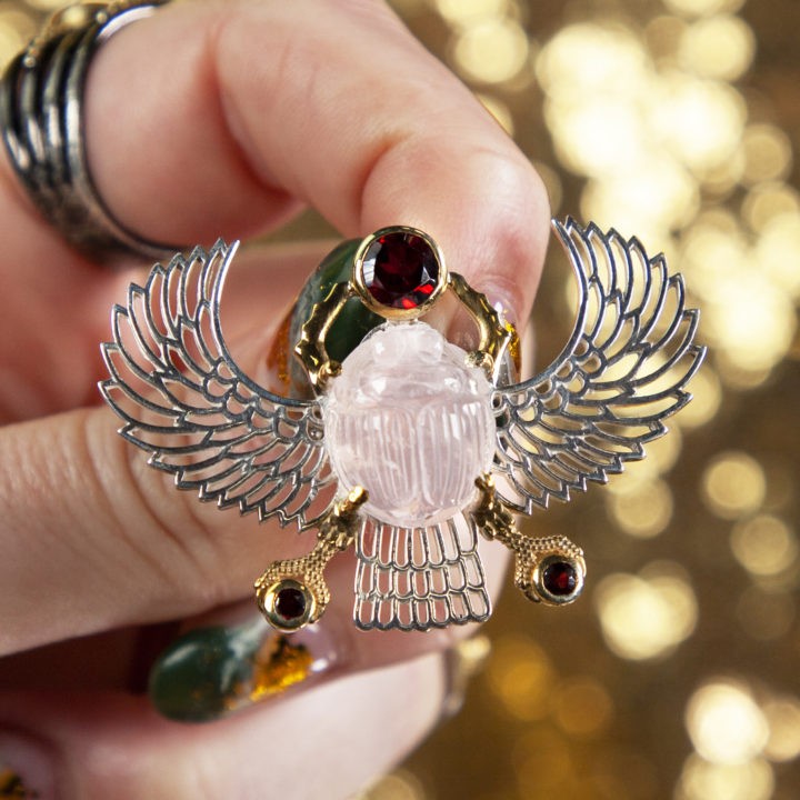 Rose Quartz Winged Scarab Pendant