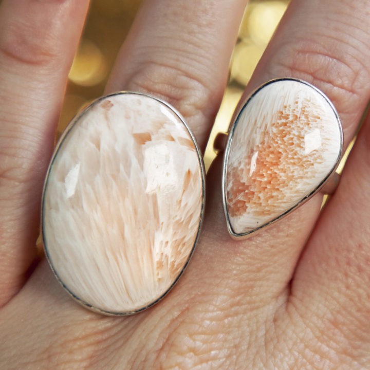 Scolecite and Peach Stilbite Adjustable Rings