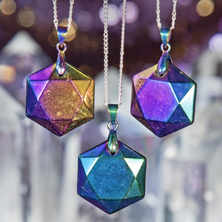 Titanium Aura Quartz Hexagon Pendants