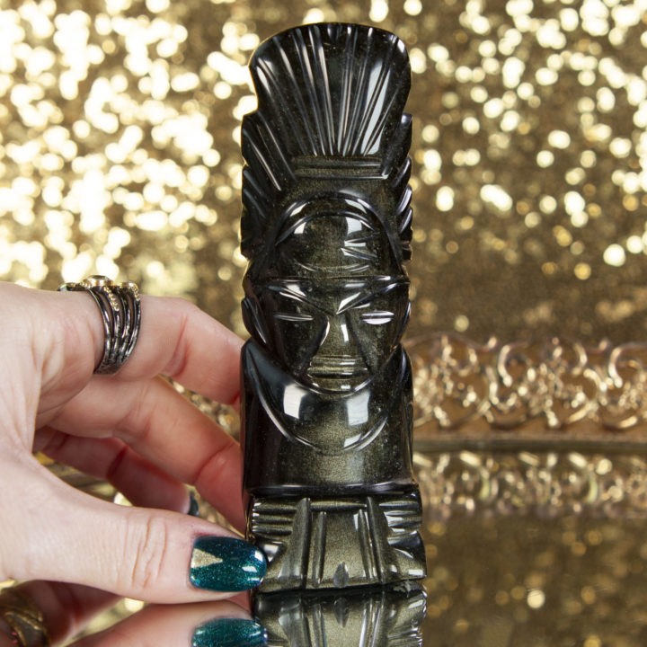 Golden Sheen Obsidian Aztec Warrior